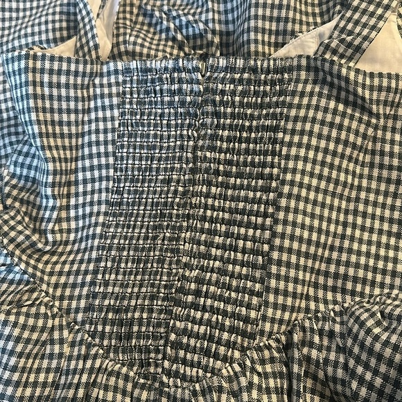 NEW Reformation Balia Midi Linen Dress Slate Check Plaid Navy White | US 6 UK 10 - Picture 15 of 16